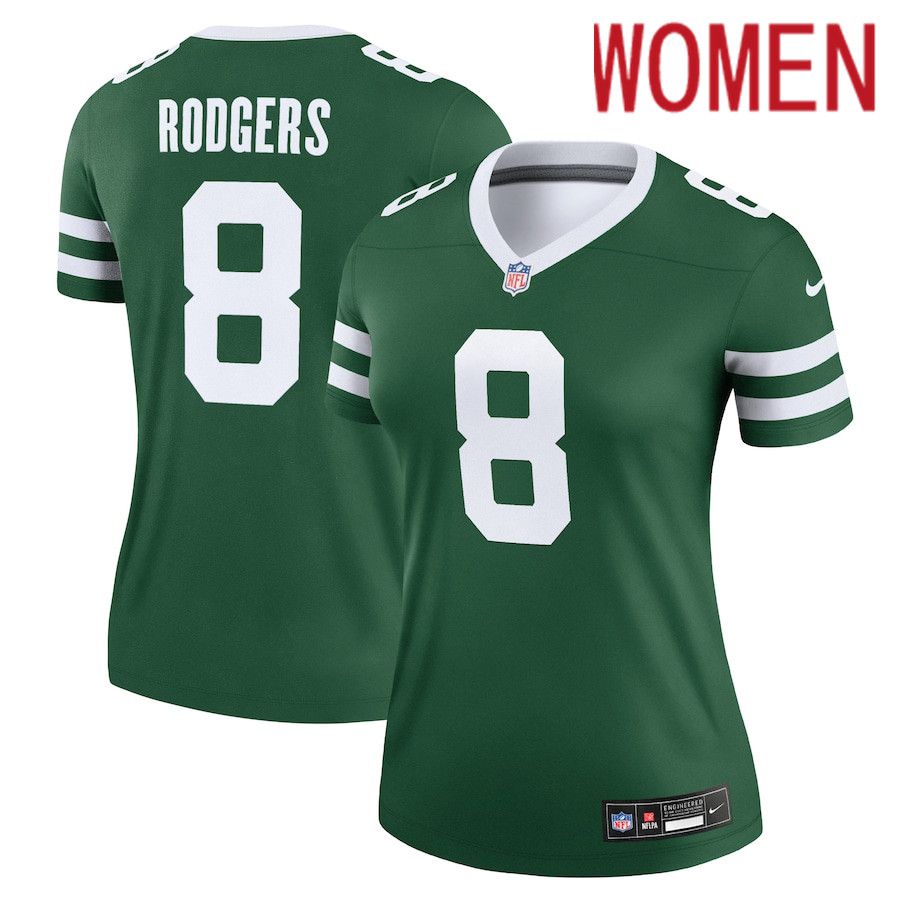 Women New York Jets 8 Aaron Rodgers Nike Legacy Green Legend NFL Jersey